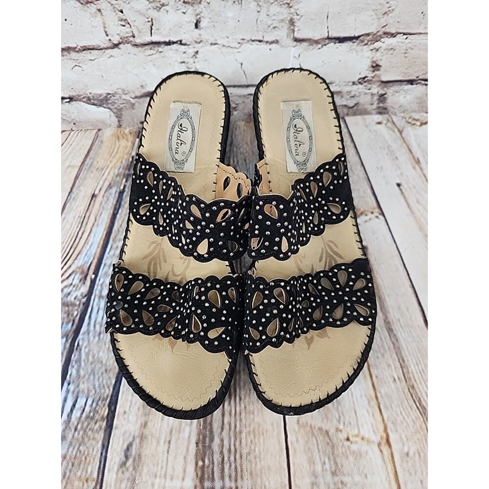 Italiano Women's Sandals Size 8.5 Black Rhinestones